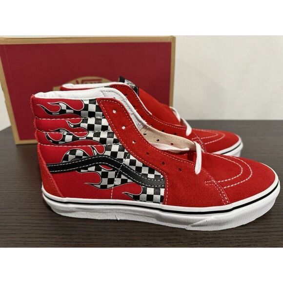Boy's Sneakers Shoes Vans Wall Kids SK8-Hi Big Kid Sz 6.5 Reflect Flame Racing - Picture 4 of 6